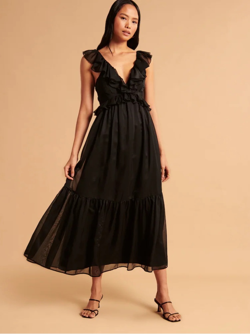 Black Ruffle Backless Dress